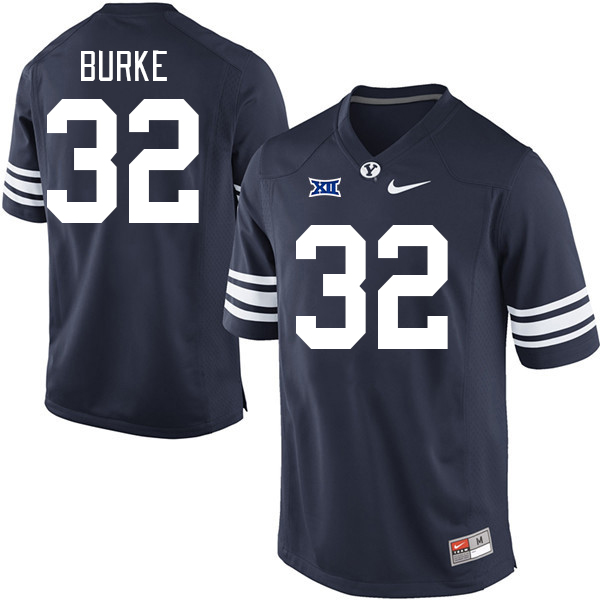 BYU Cougars #32 Ty Burke Big 12 Conference College Football Jerseys Stitched Sale-Navy